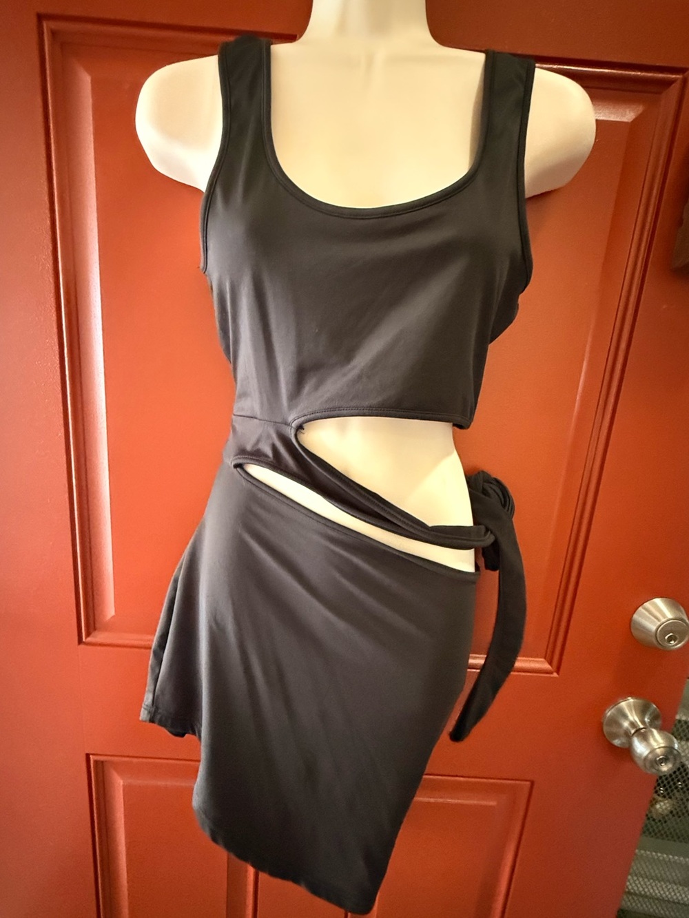 NWOT Stretchy Cutout Waist Tie Mini Dress- S, Black
